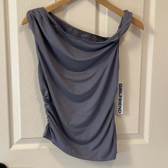 girlfriend collective Tops - GIRLFRIEND COLLECTIVE Medium Ruched Sides Twist One Shoulder Tank Top Gray
